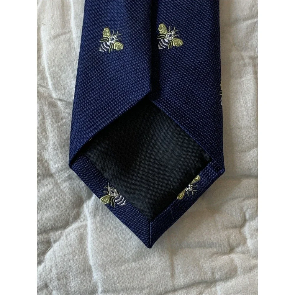 J. Crew Bumble Bee Print Classic Dress Tie Men's 100% Silk Blue Yellow White EUC